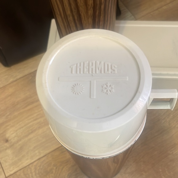 Vintage Thermos Aladdin Sandwich Box Picnic Set  Vinyl Bag -Wood look Thermos - Picture 4 of 7